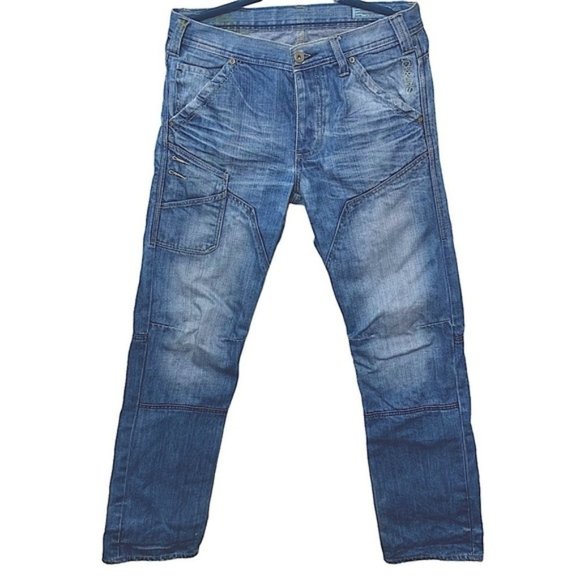 Jack Jones 1975 Men Jeans Sz 34 Blue Distressed Button Fly Street - Picture 1 of 15